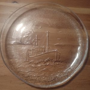 Nybro Sweden serving or decorative plate with boat and seagulls